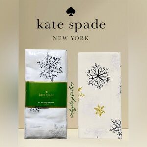 NEW Kate Spade of New York Set of 4 Black/Gold/Silver Snowflakes Napkins, 20x20